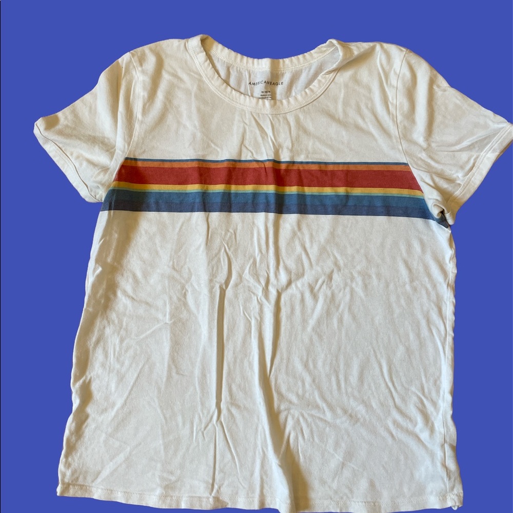 AEO Womens Off White Stripes Tee - M